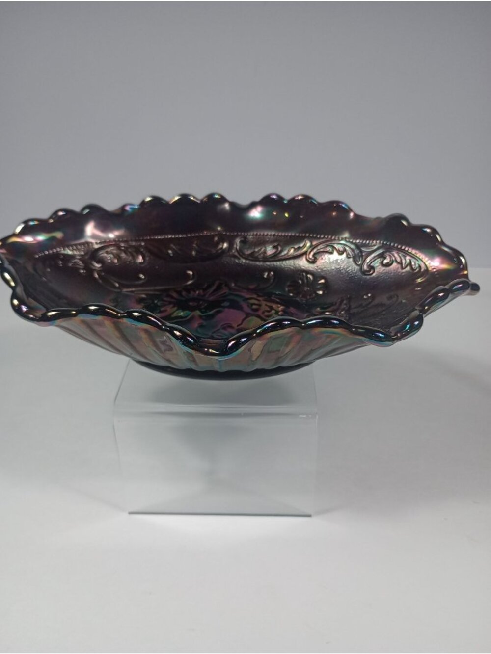 Vintage Fenton Amethyst  Carnival Glass Poppy Pattern Oval Dish